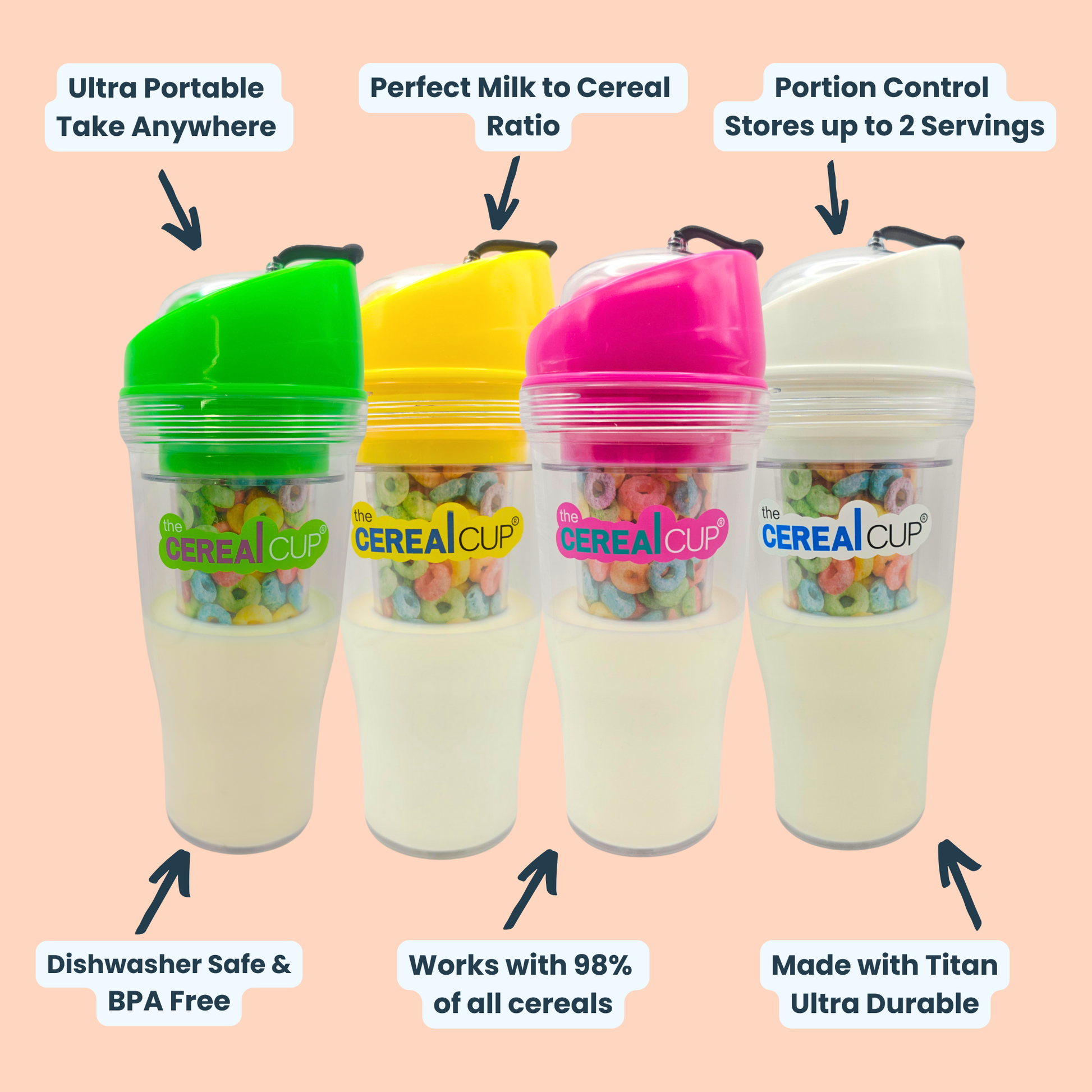 The Cereal Cup CerealCup Portable cereal cup to go cereal cup Crunch Cup Crunchcup